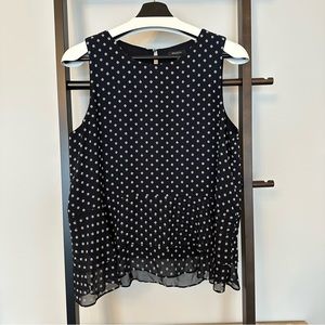 RW&Co Navy and White Flowy Layered Peplum Blouse